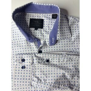 WRK 16.5 Mens Large Stretch Button Down Shirt Blue White Pattern 4 Way